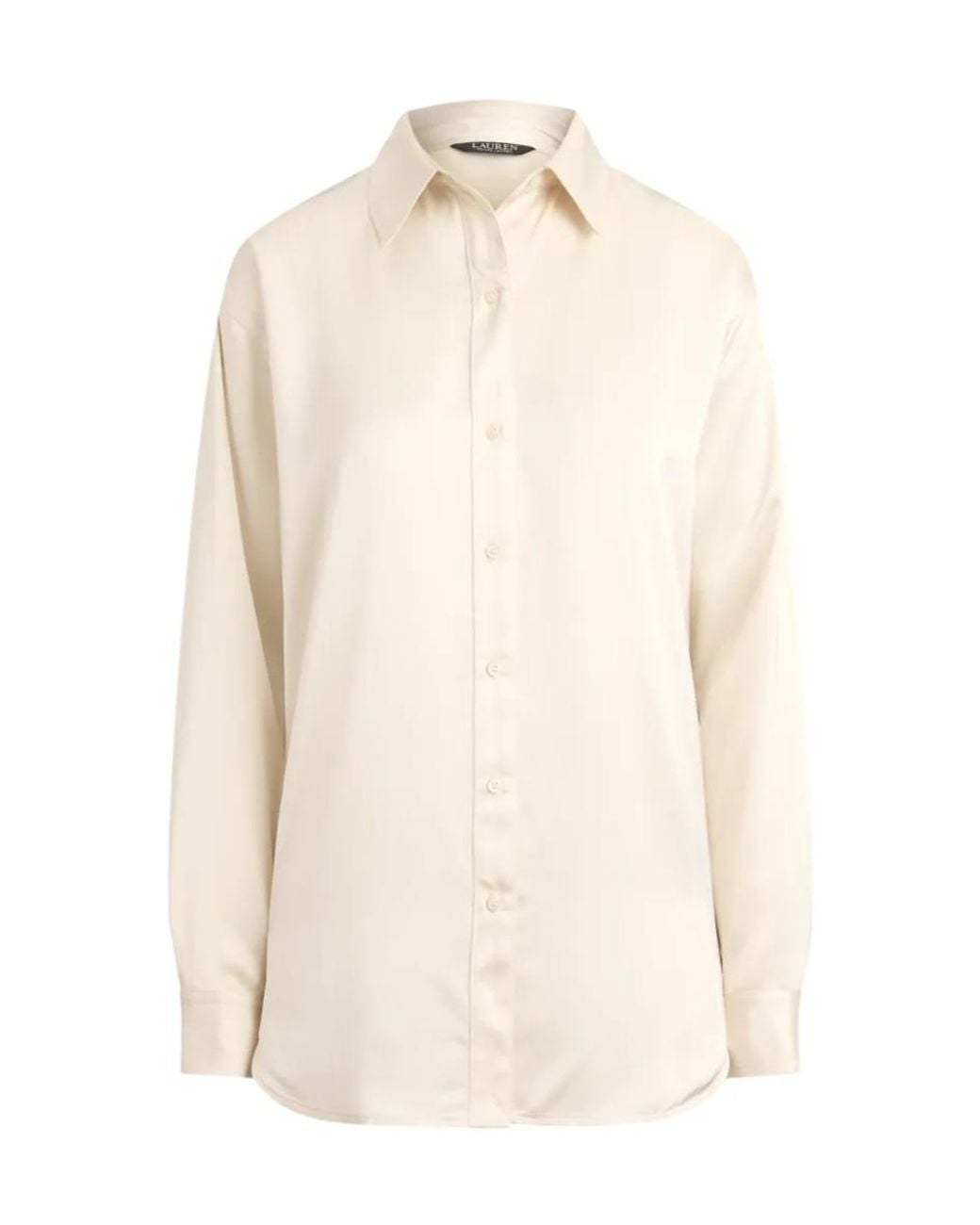 Ralph Lauren White Lauren Satin Button-Up Shirt