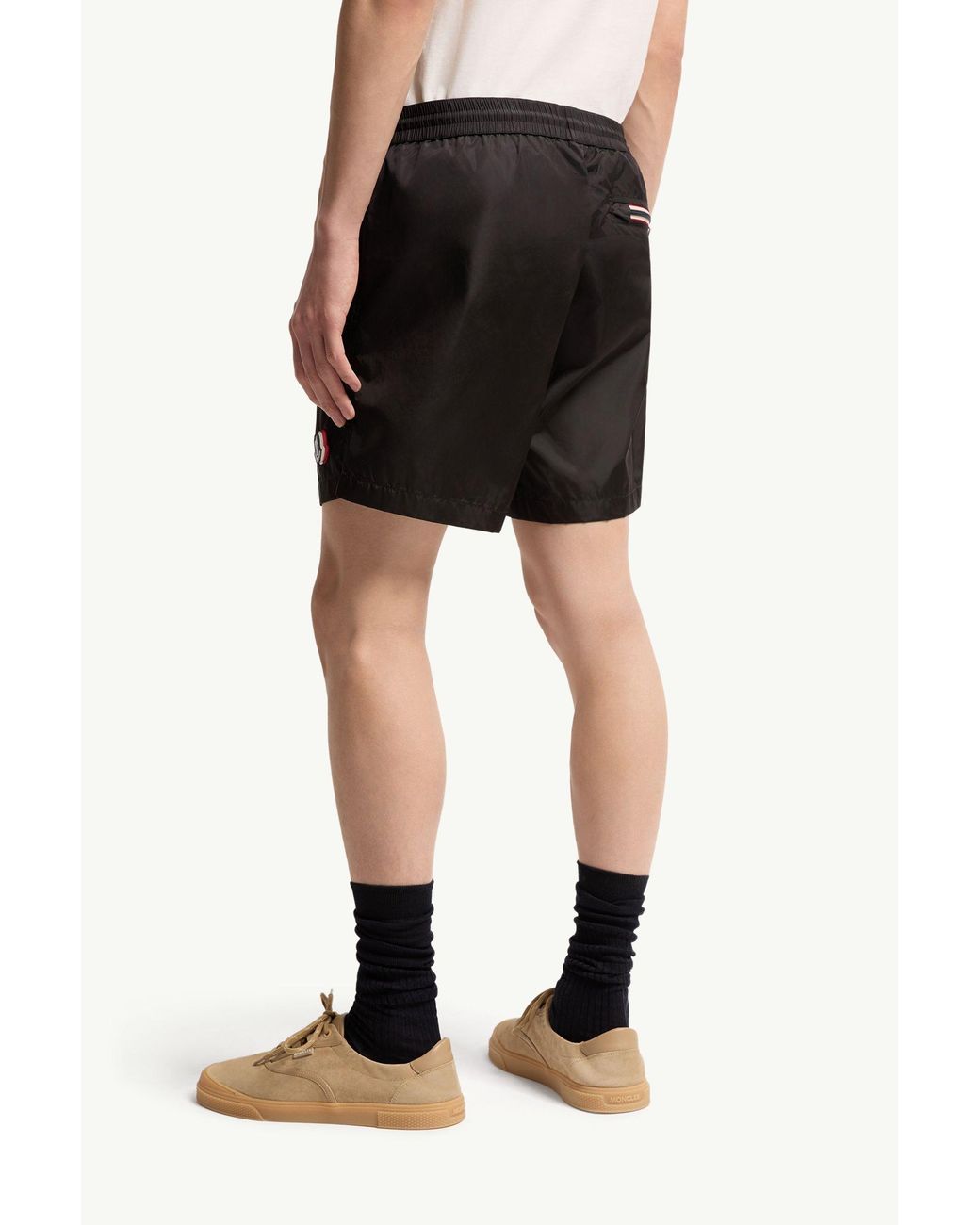 Moncler Black Logo Patch Drawstring Swim Shorts for men