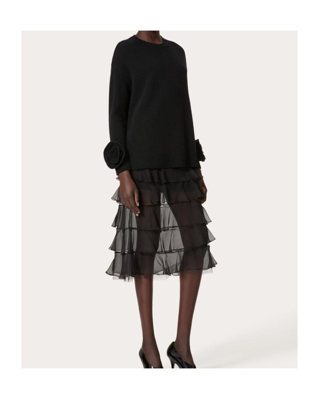 Valentino Black Rose Embellished Crewneck Jumper