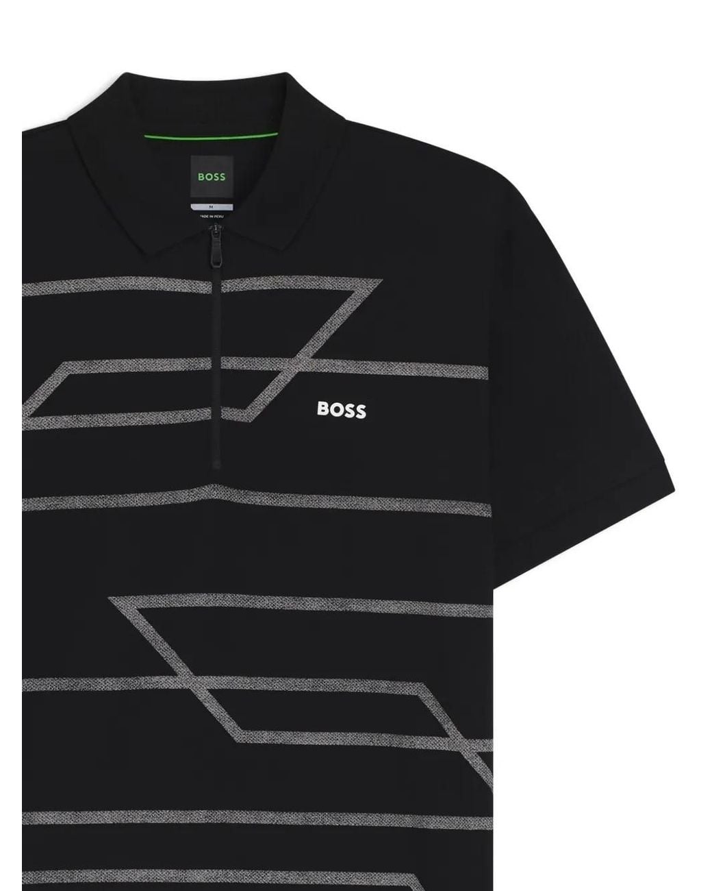 Boss Black Boss Zip-Neck Patterned Polo Shirt for men