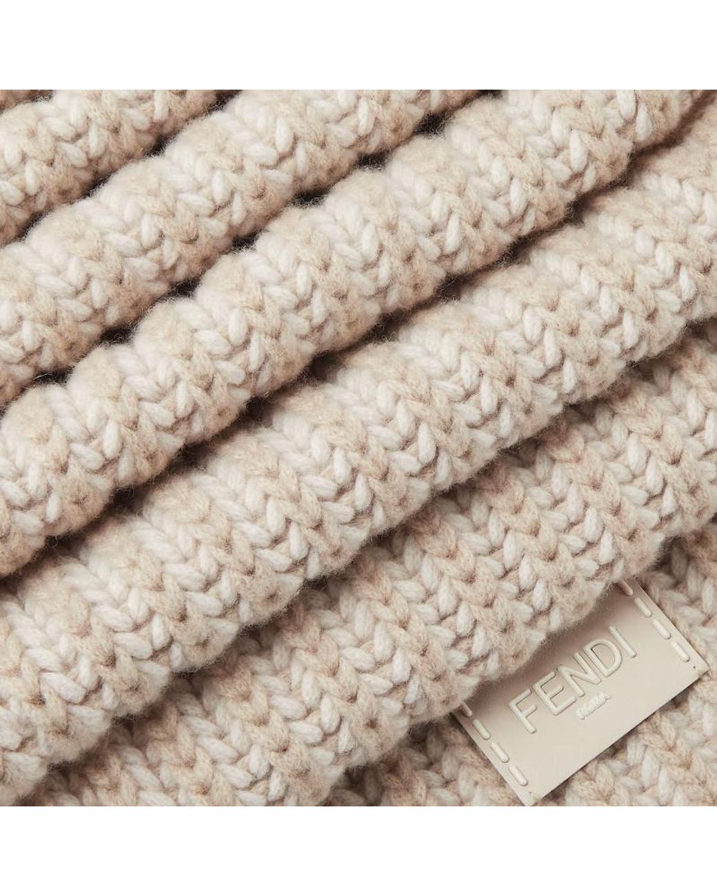 Fendi White Logo Patch 3D-Effect Herringbone Motif Scarf