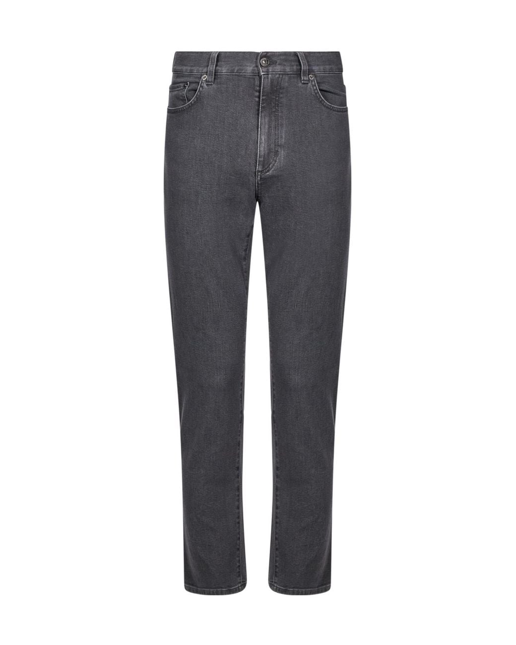 Zegna Gray Logo-Patch Straight-Leg Jeans for men