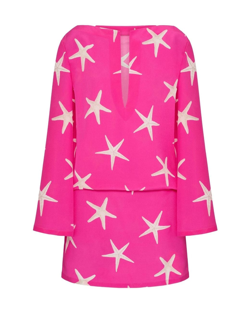 Valentino Pink Star Printed Creped Dress