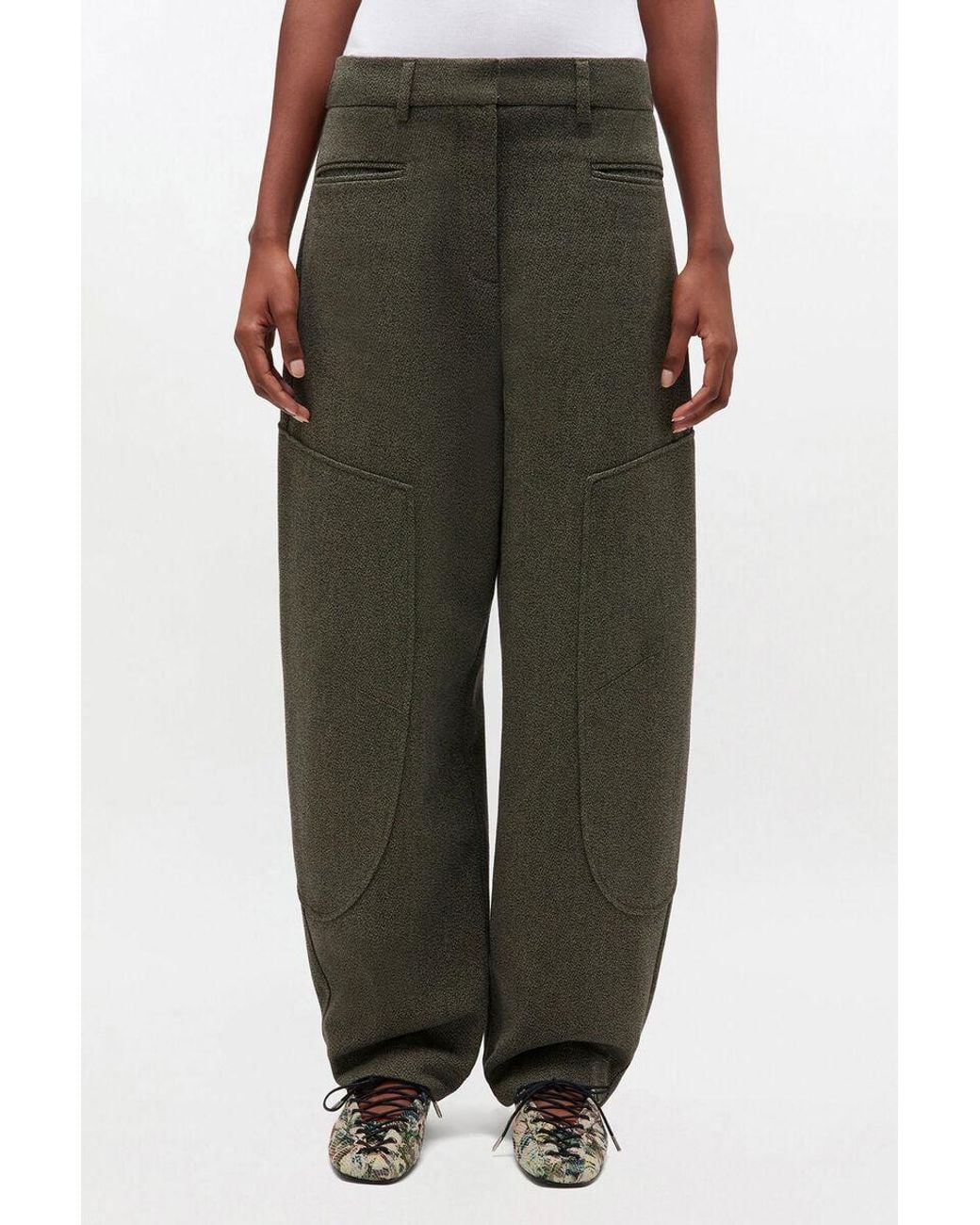 Ganni Green Mouline Curved Trousers