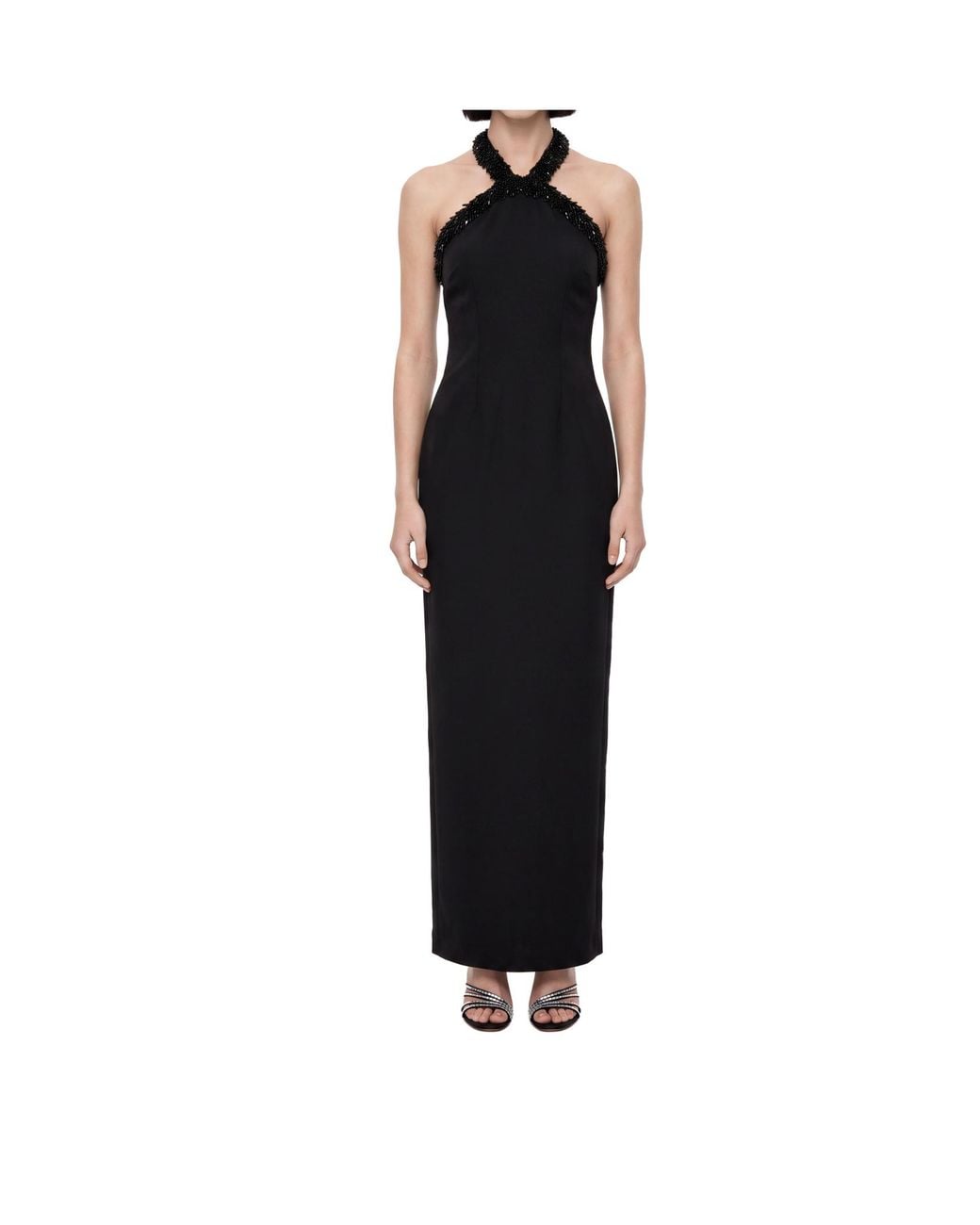 Roland Mouret Black Embellished Halter Neck Crepe Gown