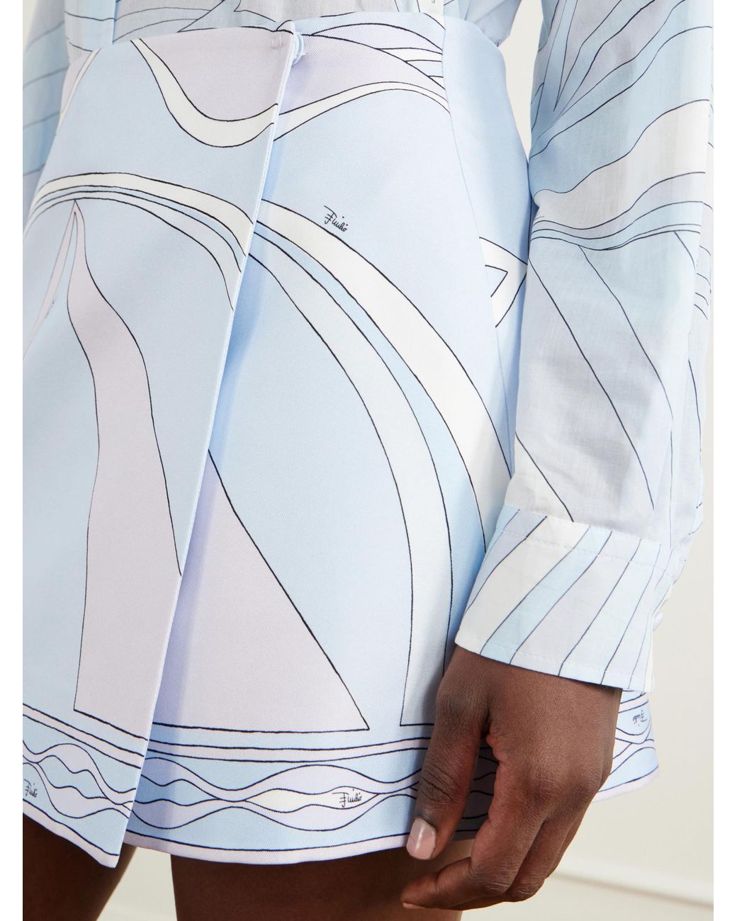 Emilio Pucci Blue Printed Silk-Twill Wrap Mini Skirt