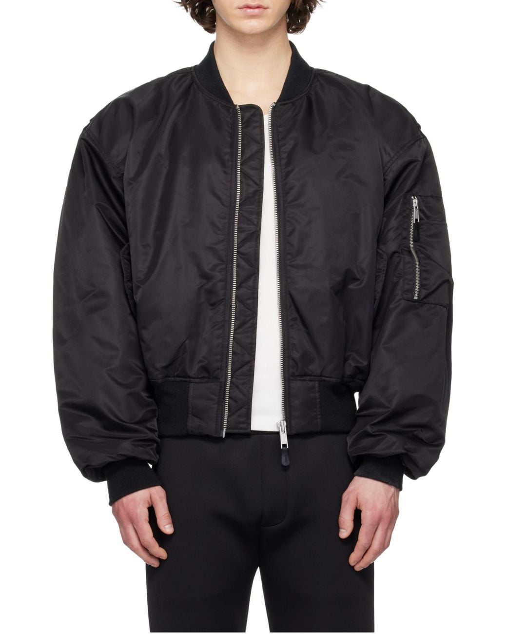 Entire studios Black Cropped Broad Bomber Jacket for men