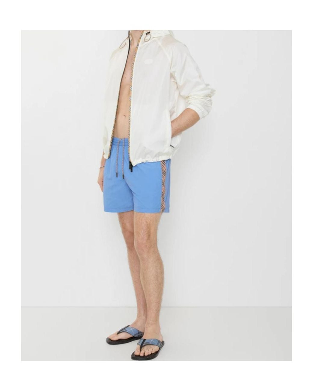 Burberry Blue Apos;S Nylon Check-Trim Swim Trunks for men