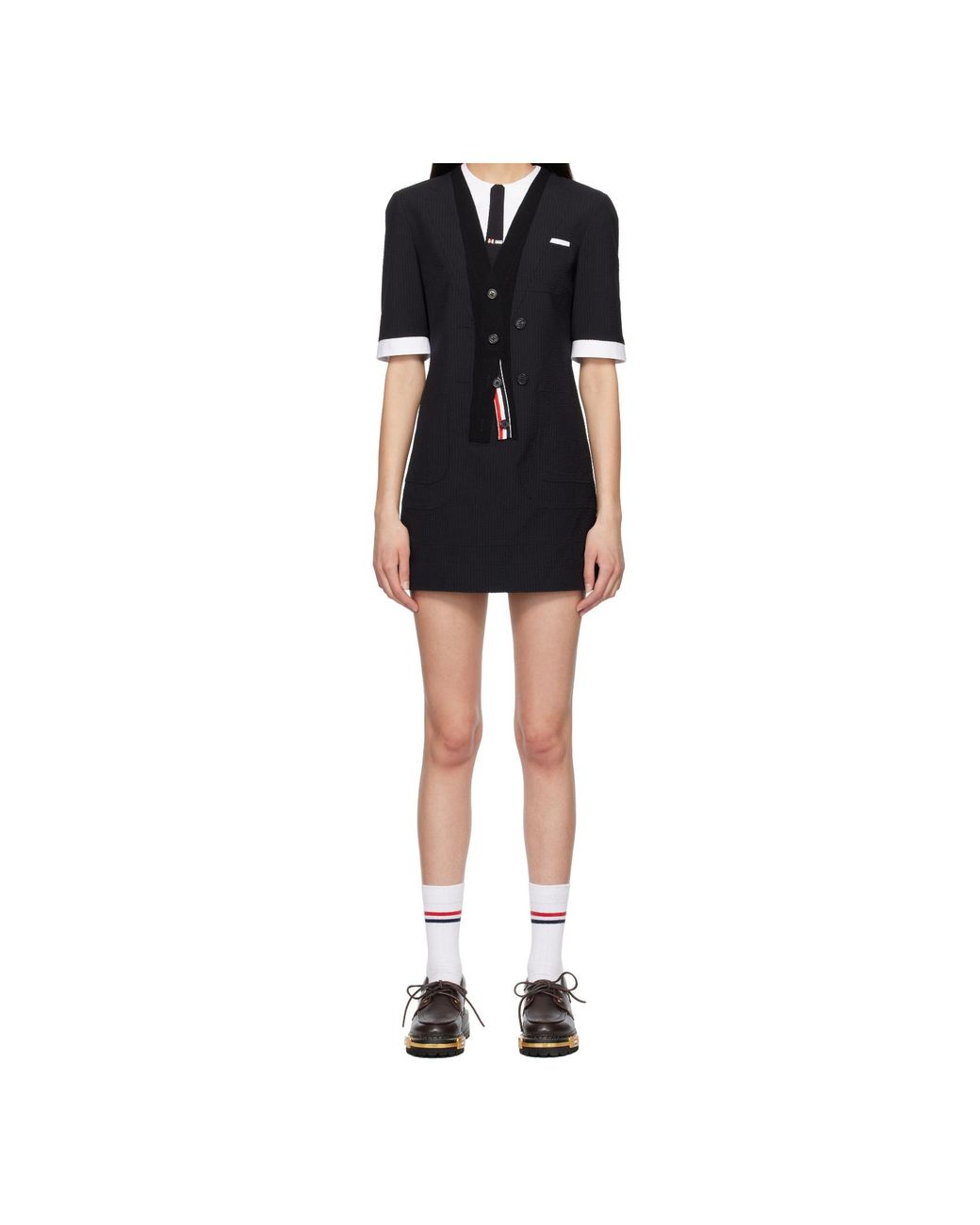 Thom Browne Black Stripe Detailed Mini Dress