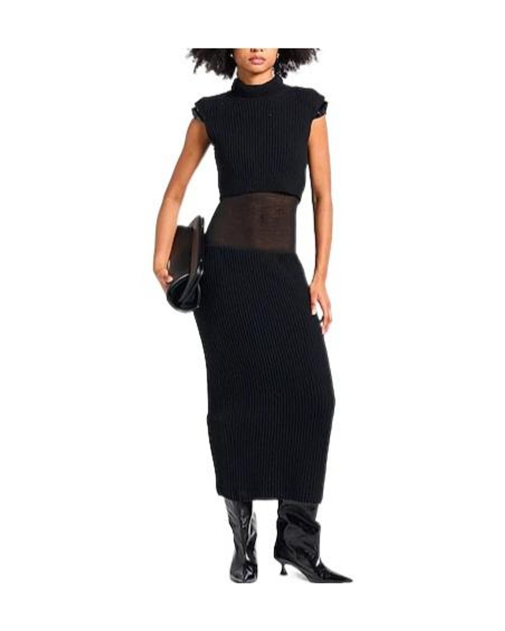 Sportmax Black Midi Dress Virgin Wool, Cashmere