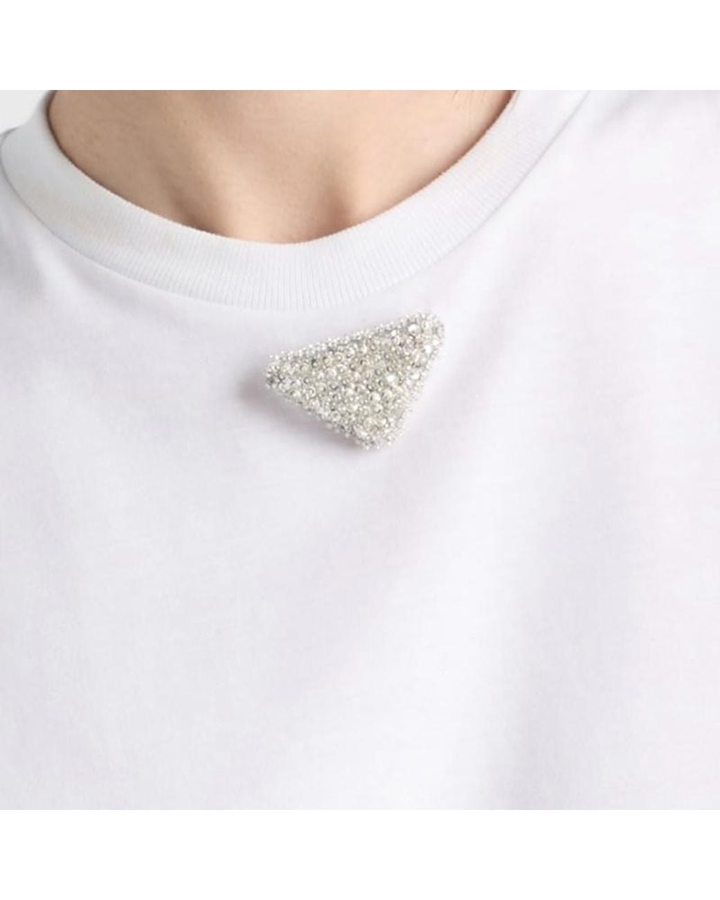 Prada White Triangle-Logo Embellished Crewneck T-Shirt