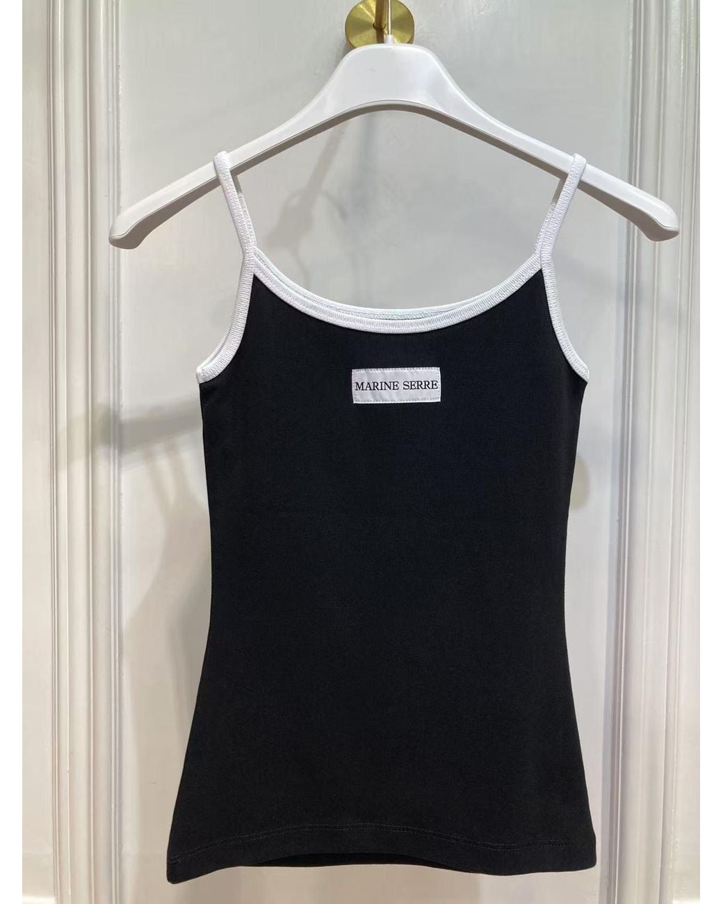 MARINE SERRE Black Contrast Trim Moon Logo Ribbed Tank Top