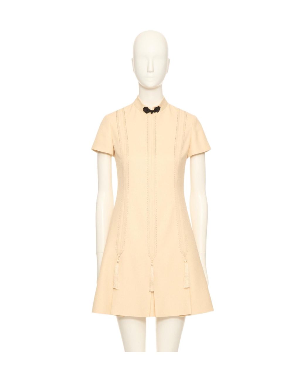 Valentino Natural Tassel Detailed Short-Sleeved Mini Dress
