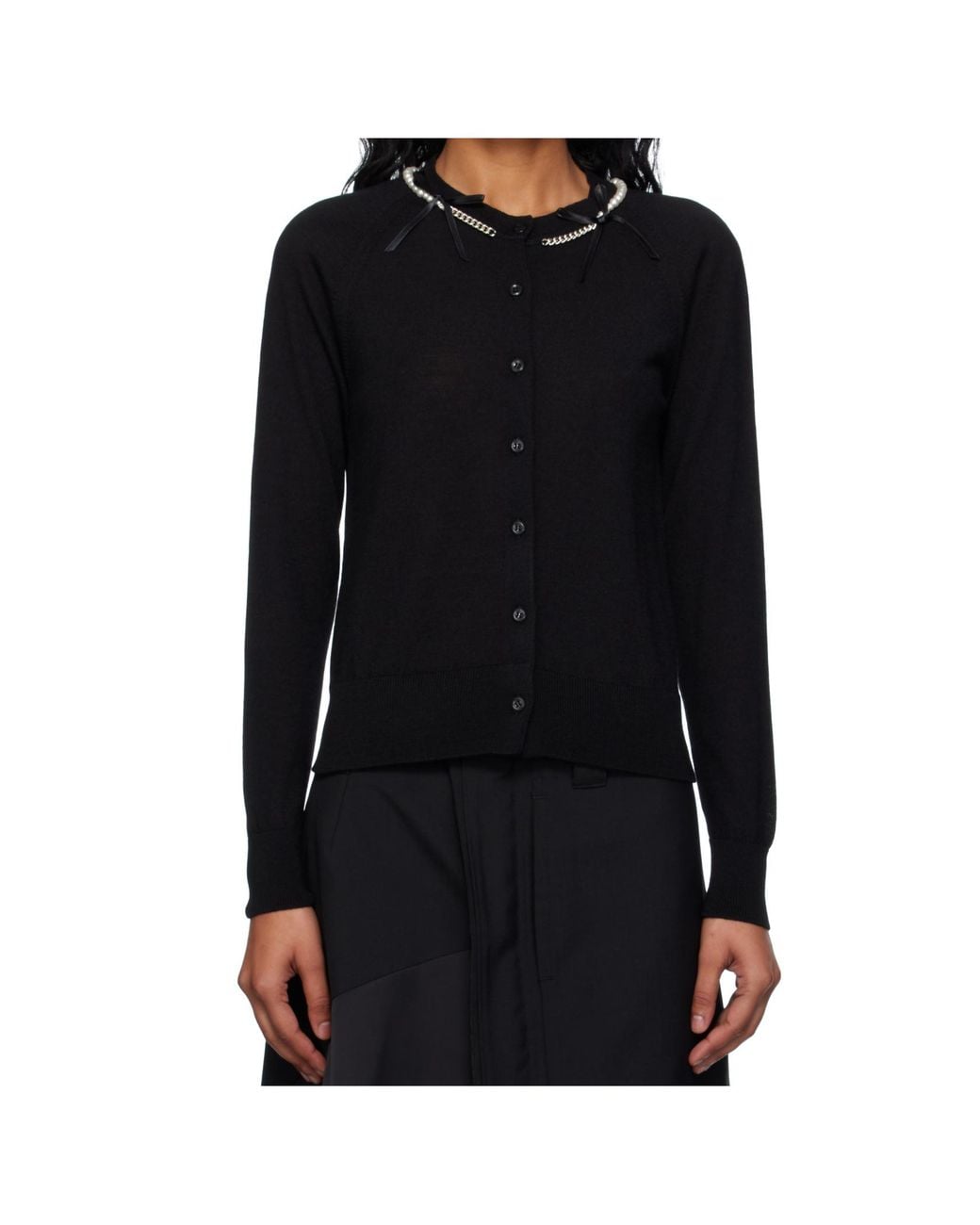 Simone Rocha Black Pearl Chain Bow Cardigan