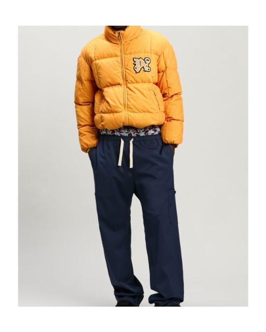 Palm Angels Yellow Zip-Up High Neck Puffer Jacket for men