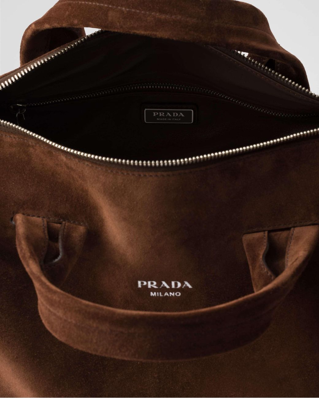 Prada Brown Small Suede Duffle Bag for men