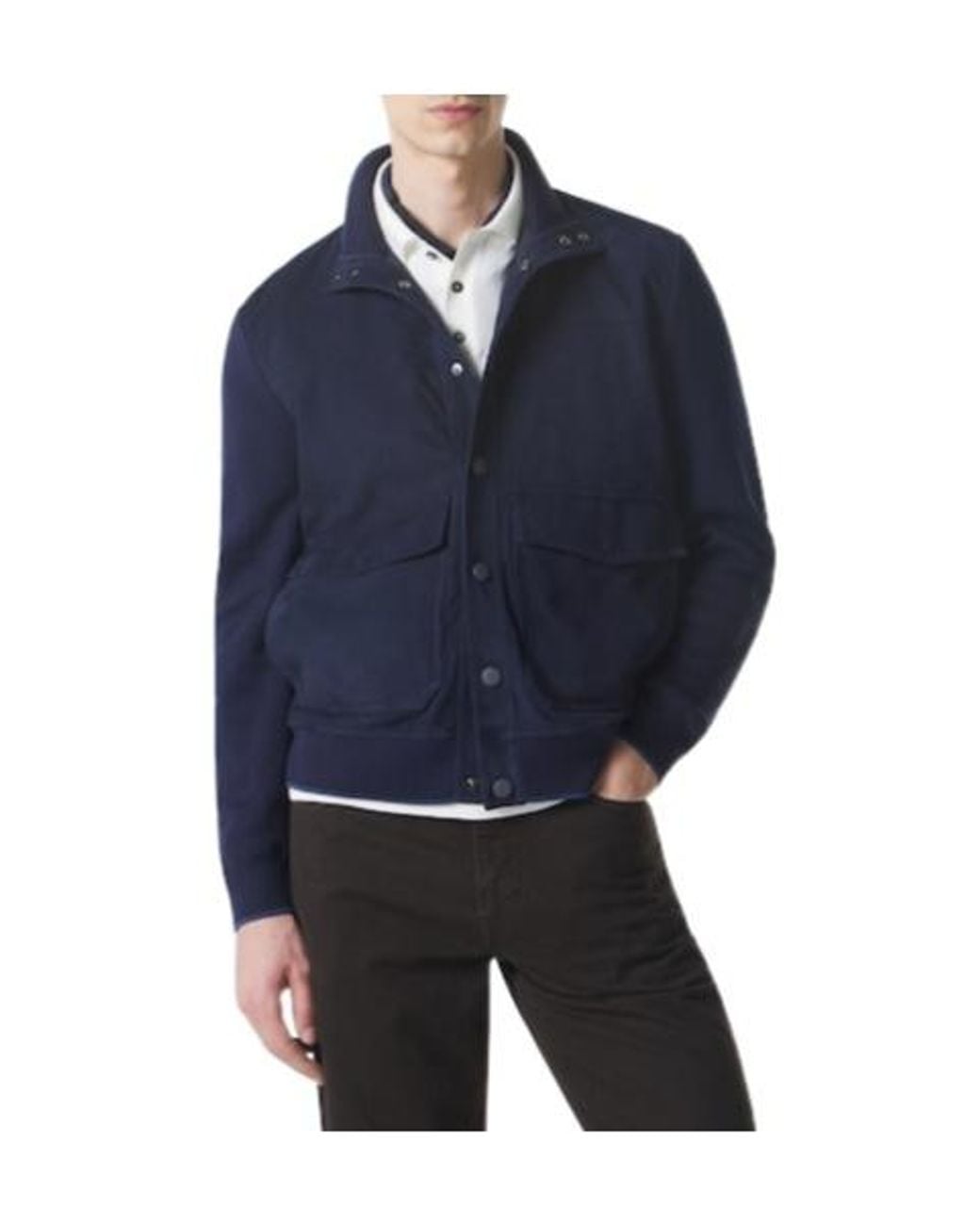 Canali Blue Minimalist Suede Jacket for men