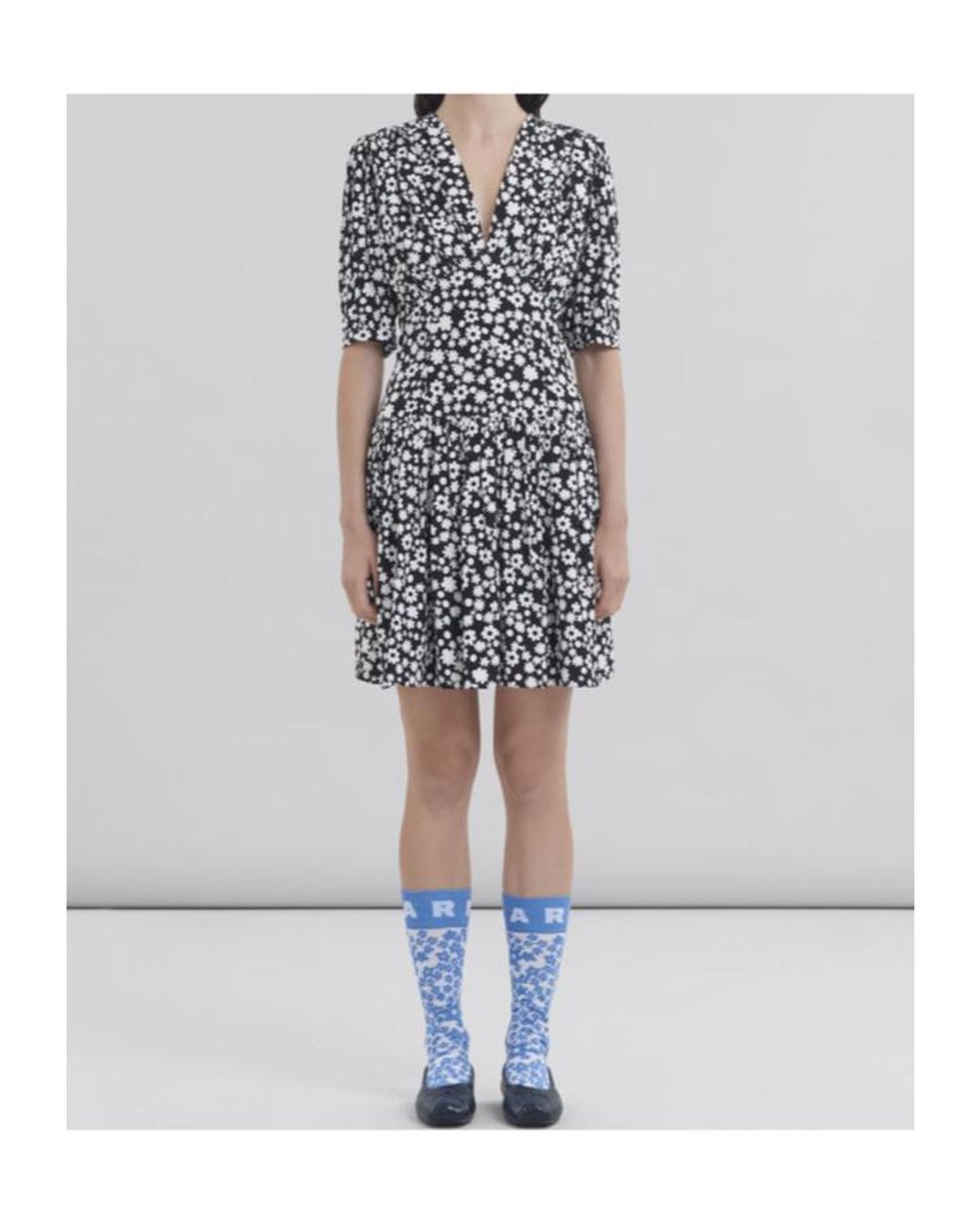 Marni Black And Short Satin Dress With Pop Fields Motif