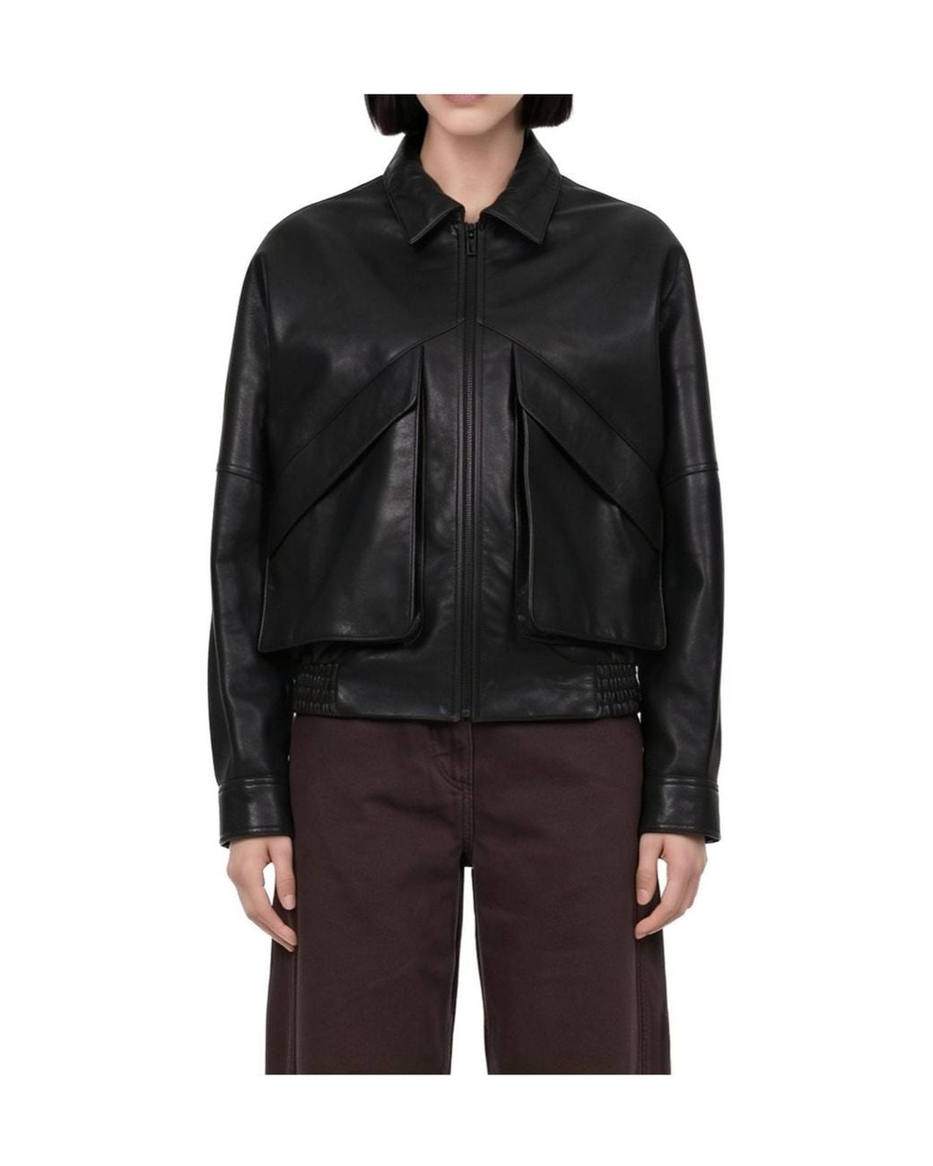 Magda Butrym Black Classic Collar Vintage Leather Jacket