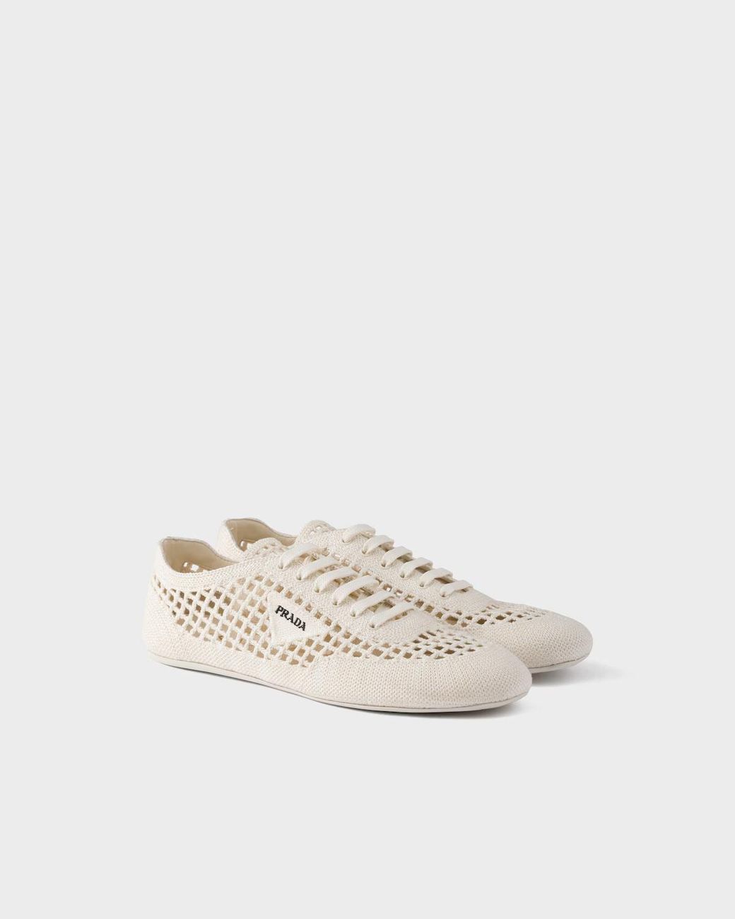 Prada White Cotton Crochet Collapse Sneakers