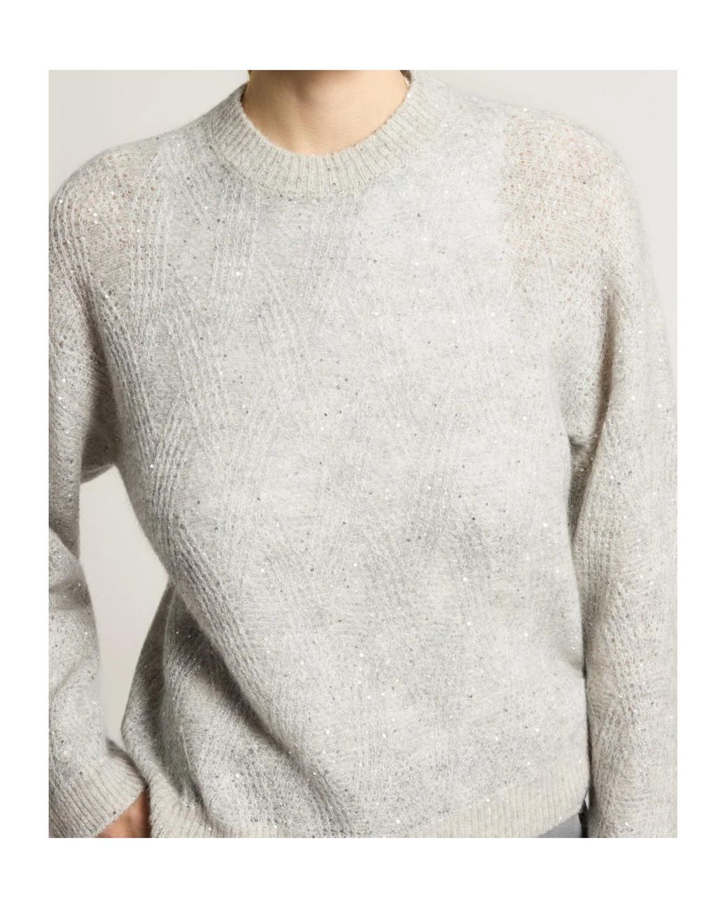Peserico Gray Diamond-Knit Crewneck Jumper