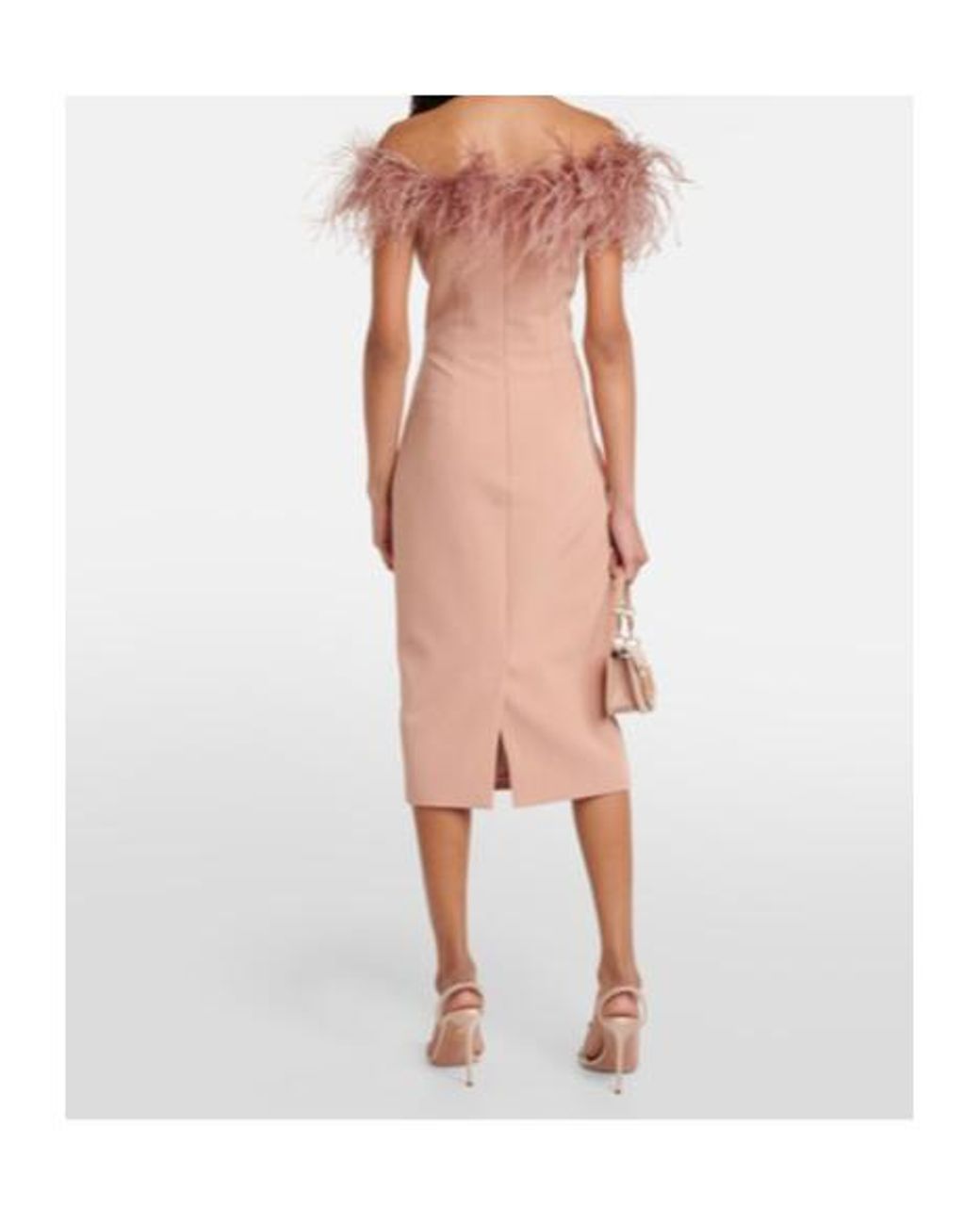 Safiyaa Pink Feather-Trimmed Midi Dress