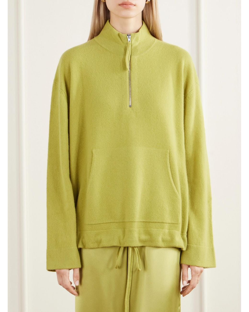 Leset Yellow Drawstring Wool Half-Zip Sweatshirt
