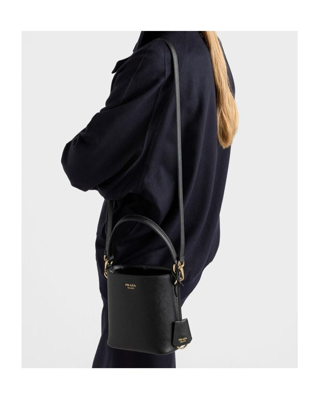Prada Black Saffiano-Leather Mini Bucket Bag
