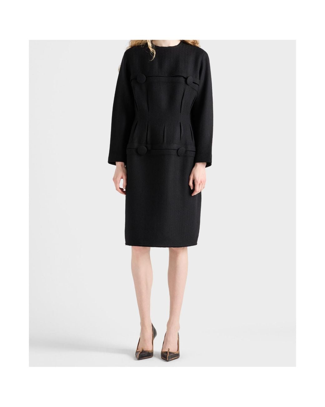 Prada Black Chevron Wool Dress With Belt