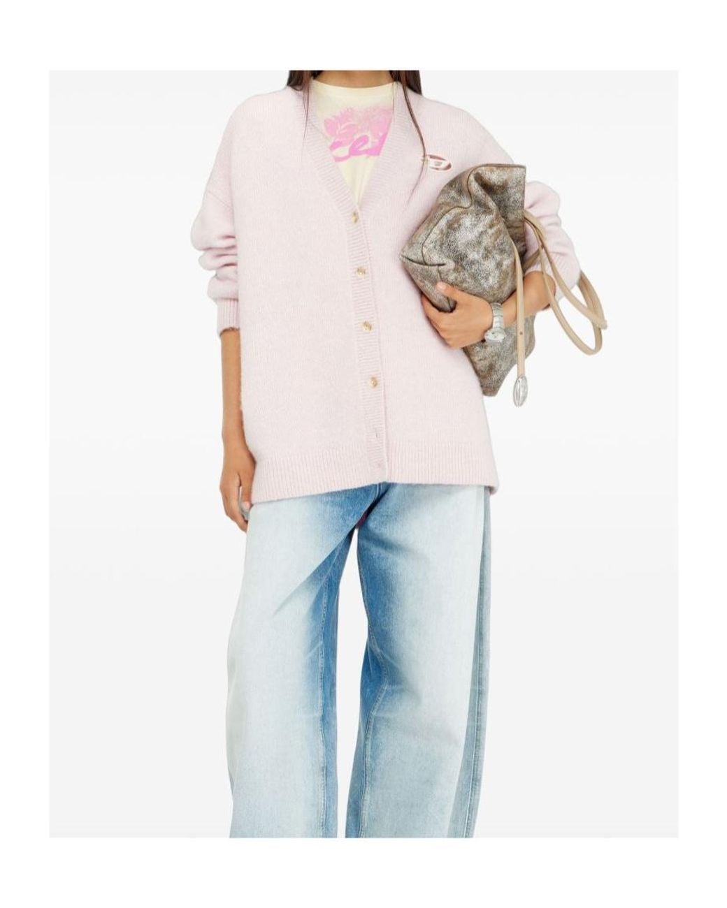 DIESEL Pink M-Areela Oval D Logo Cardigan