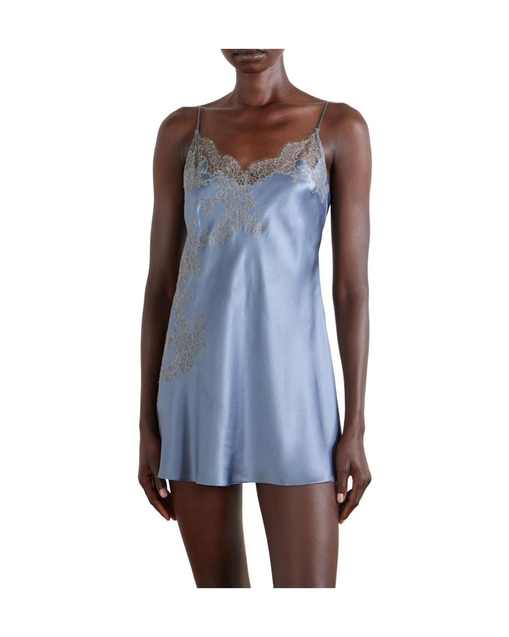 Carine Gilson Blue Lace-Embroidered Silk-Satin Mini Dress