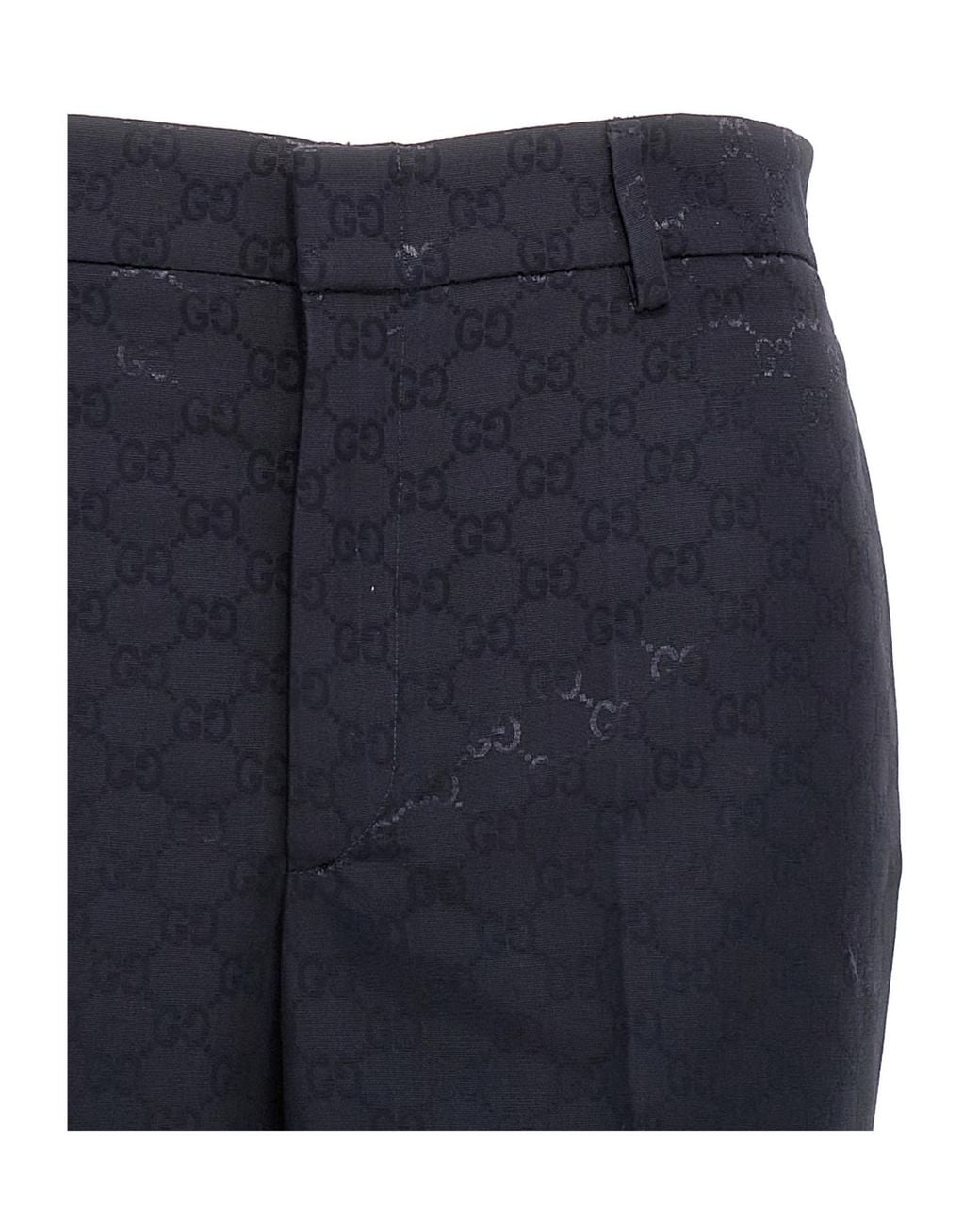 Gucci Blue Gg Jacquard Mid-Rise Trousers