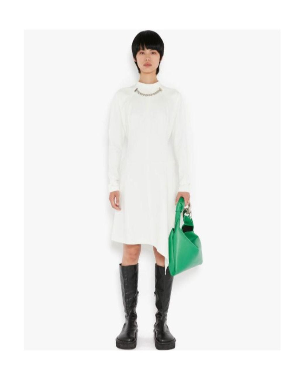 J.W. Anderson White Chain-Neck Asymmetric-Hem Dress