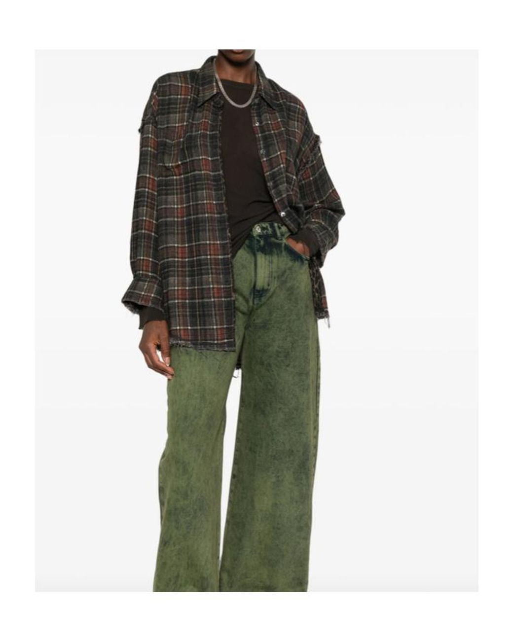 R13 Gray Checked Distressed Reversible Shirt