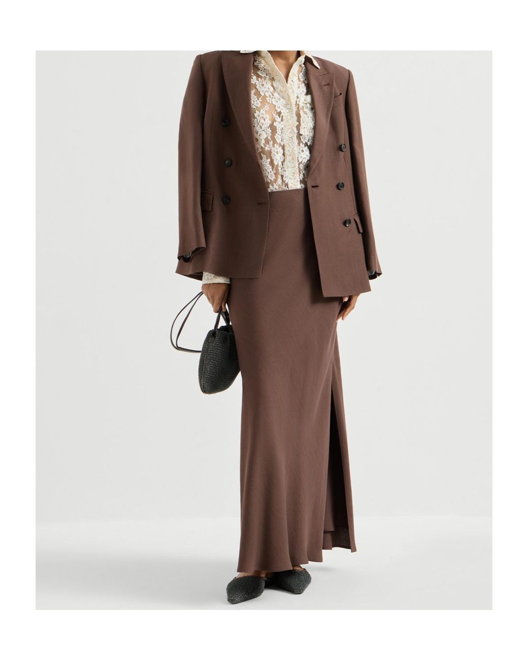 Brunello Cucinelli Fluid Bias-Cut Skirt in Brown | Lyst UK