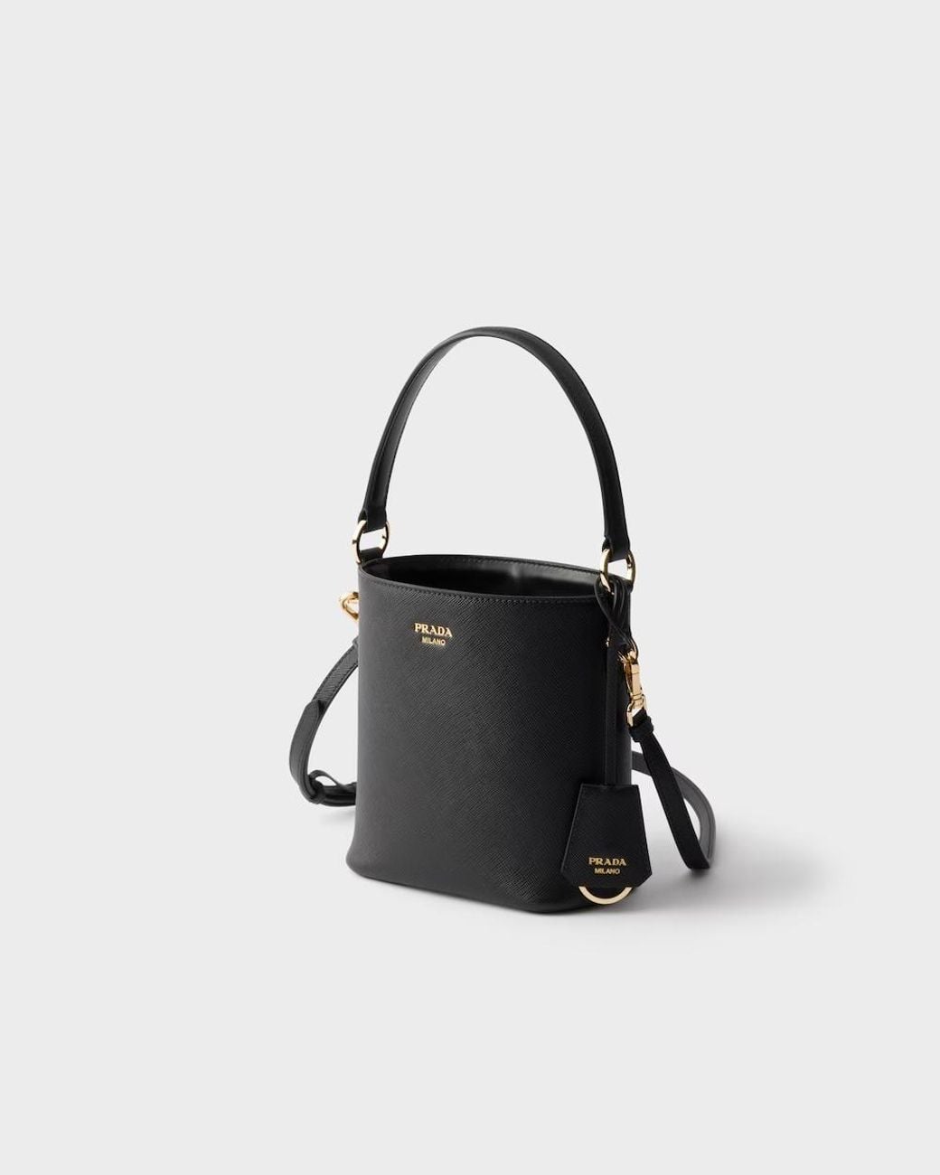 Prada Black Saffiano-Leather Mini Bucket Bag