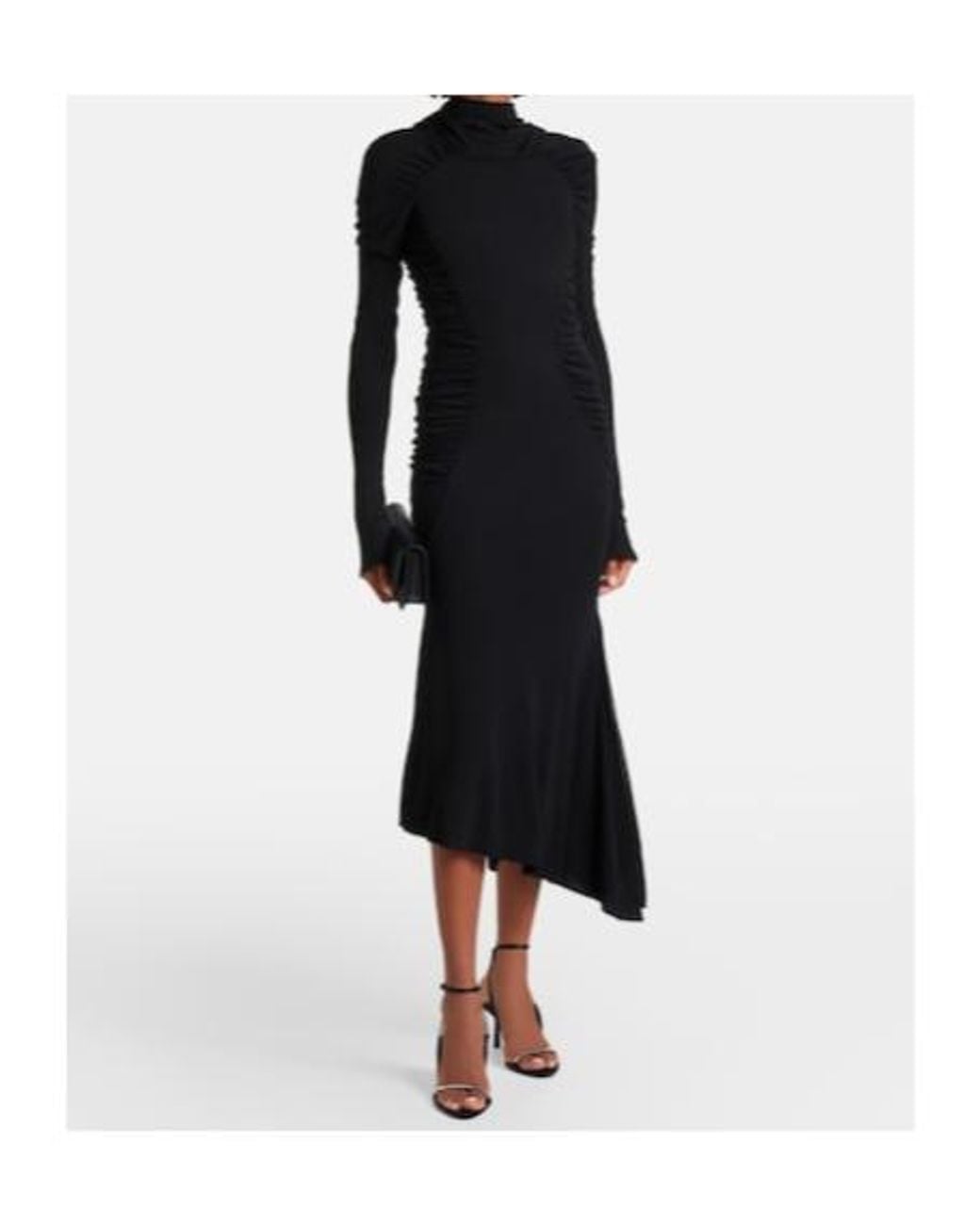 Victoria Beckham Black Gathered Asymmetric Jersey Midi Dress