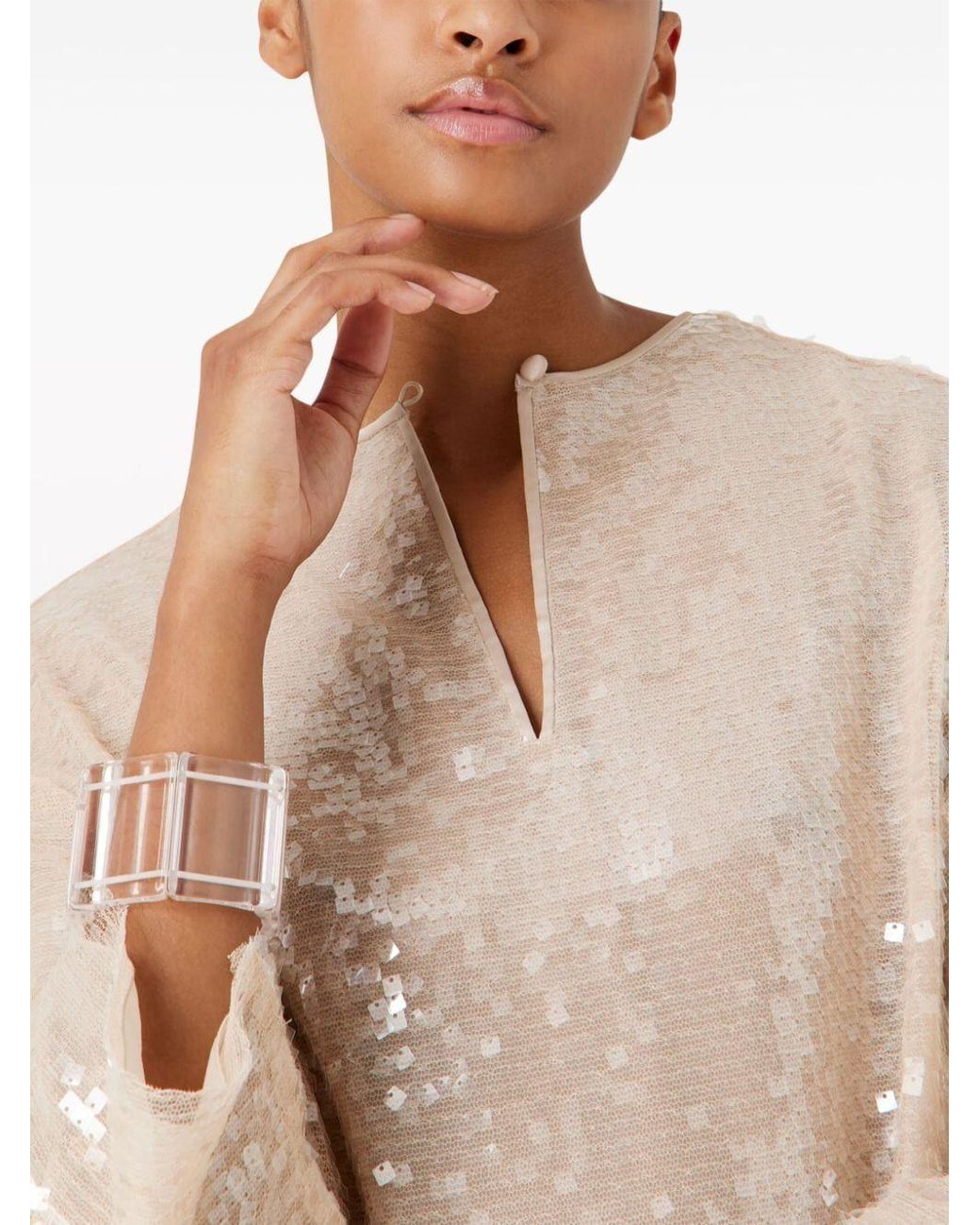 Emporio Armani Natural Long-Sleeved Sequined Dress