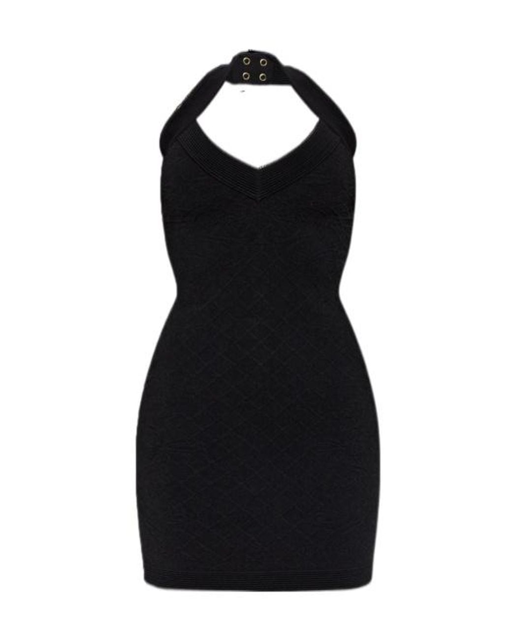 Balmain Black Halterneck Fitted Mini Dress