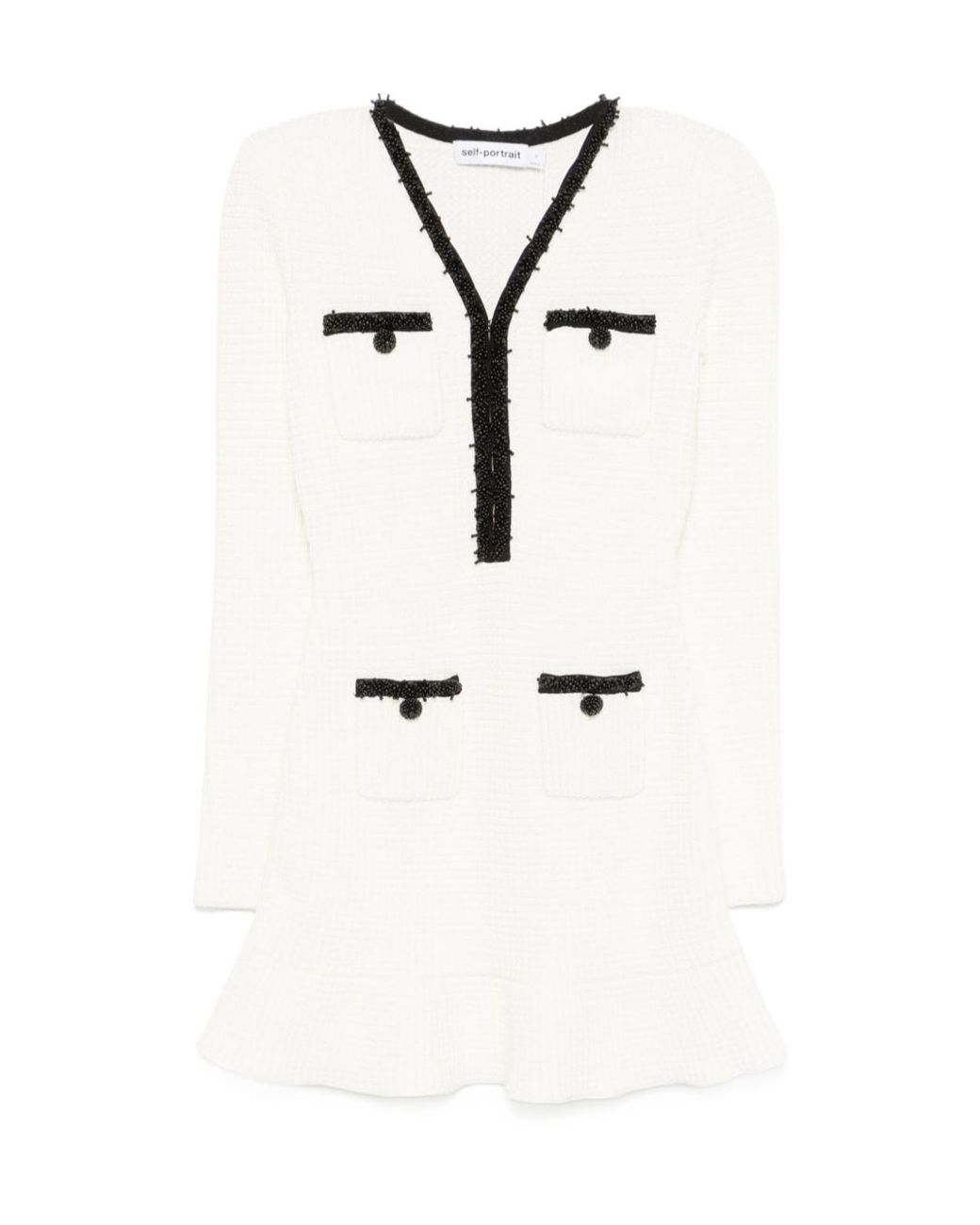 Self-Portrait White Bead-Detailed Long-Sleeved Mini Dress