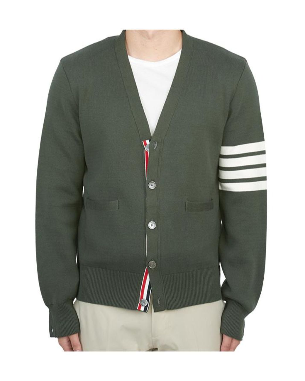Thom Browne Green Bar Cotton Cardigan for men