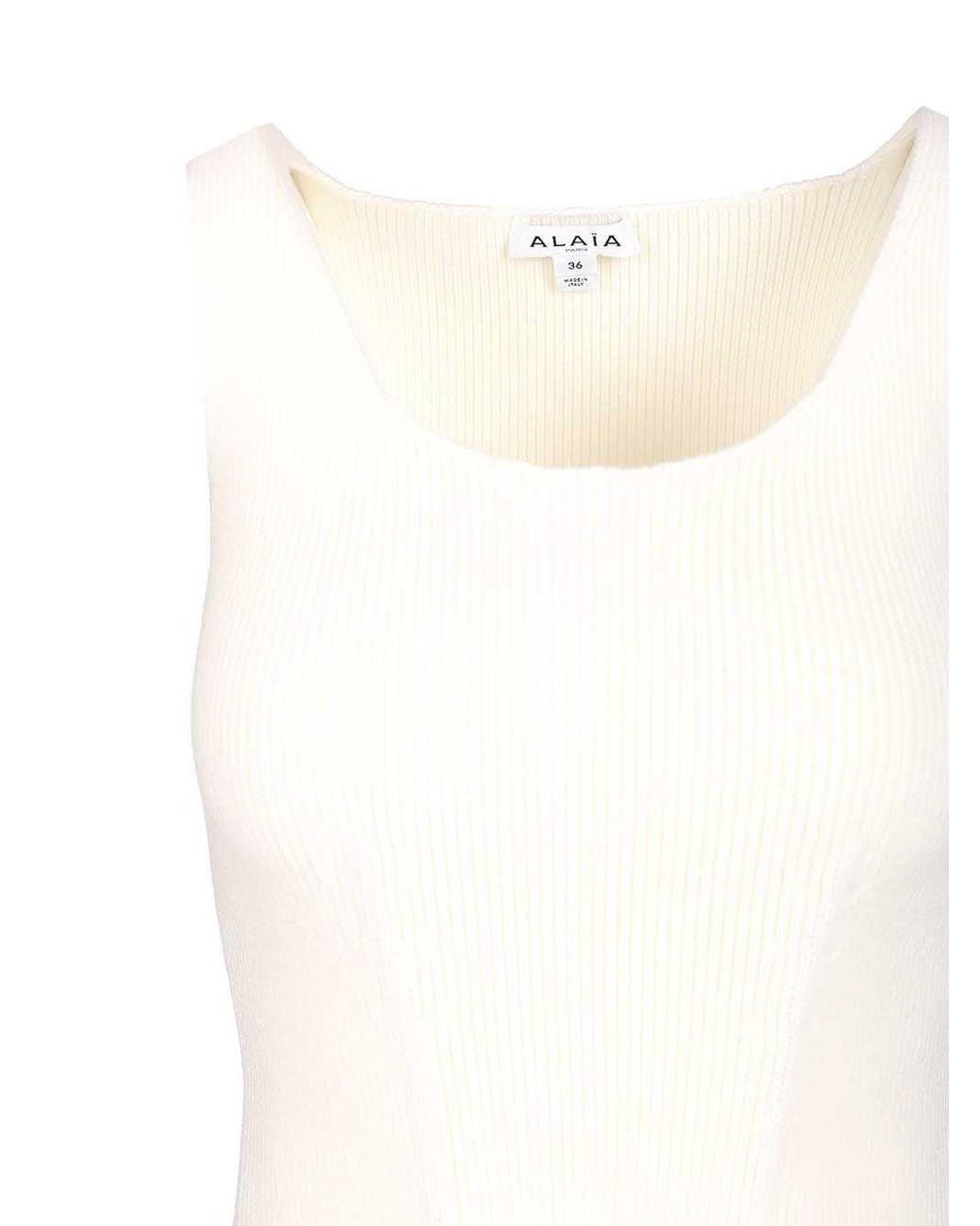 Alaïa White Alaïa Crewneck Sleeveless T-Shirt