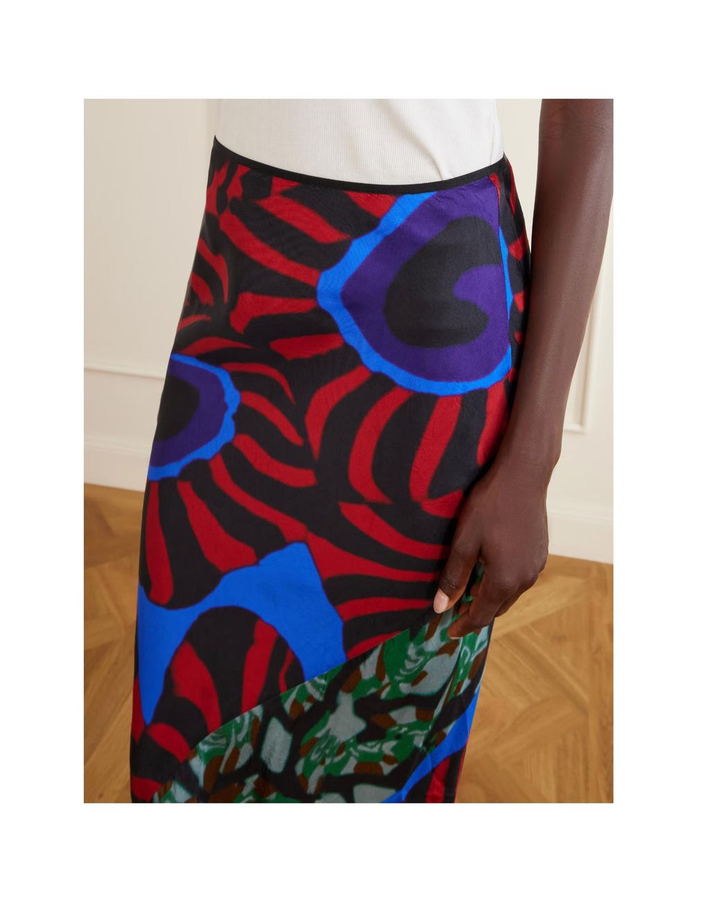 Dries Van Noten Blue Printed Satin Midi Skirt