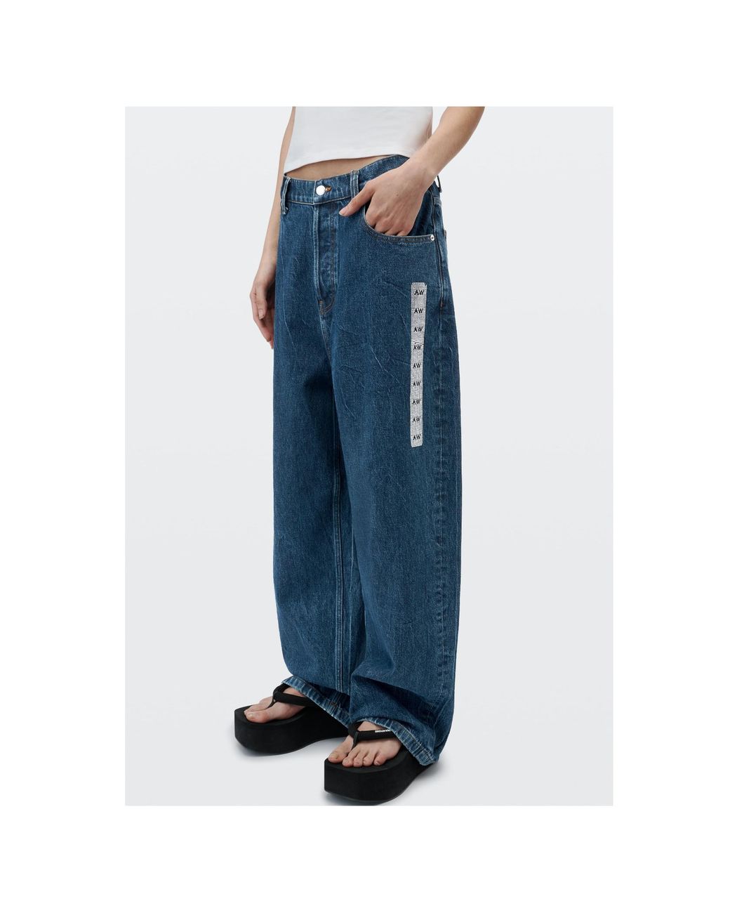 Alexander Wang Blue Crystal-Embellished Wide-Leg Jeans for men