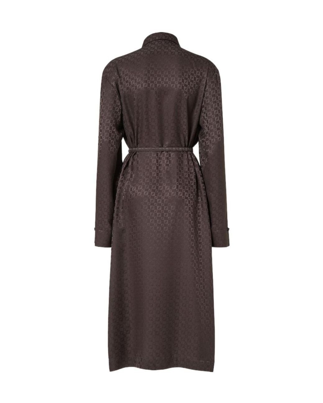 Fendi Brown Ff Jacquard Belted Midi Shirt Dress