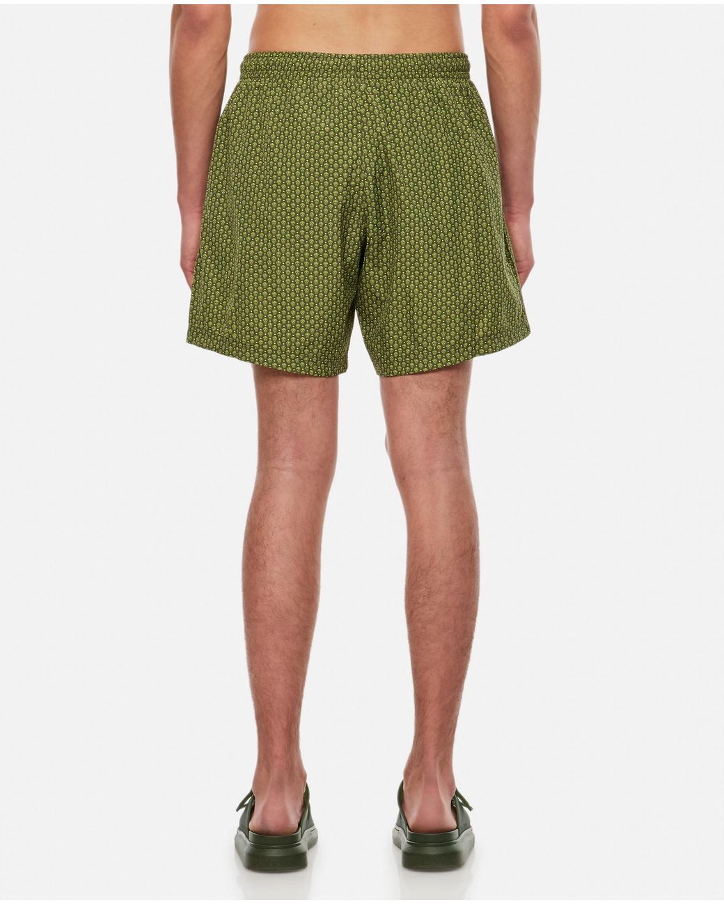 McQueen Green Spotted Skull Printed Swim Shorts for men