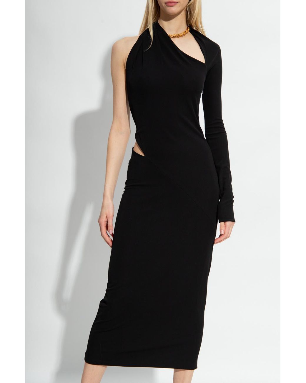 Versace Black One-Shoulder Cut Out Midi Dress