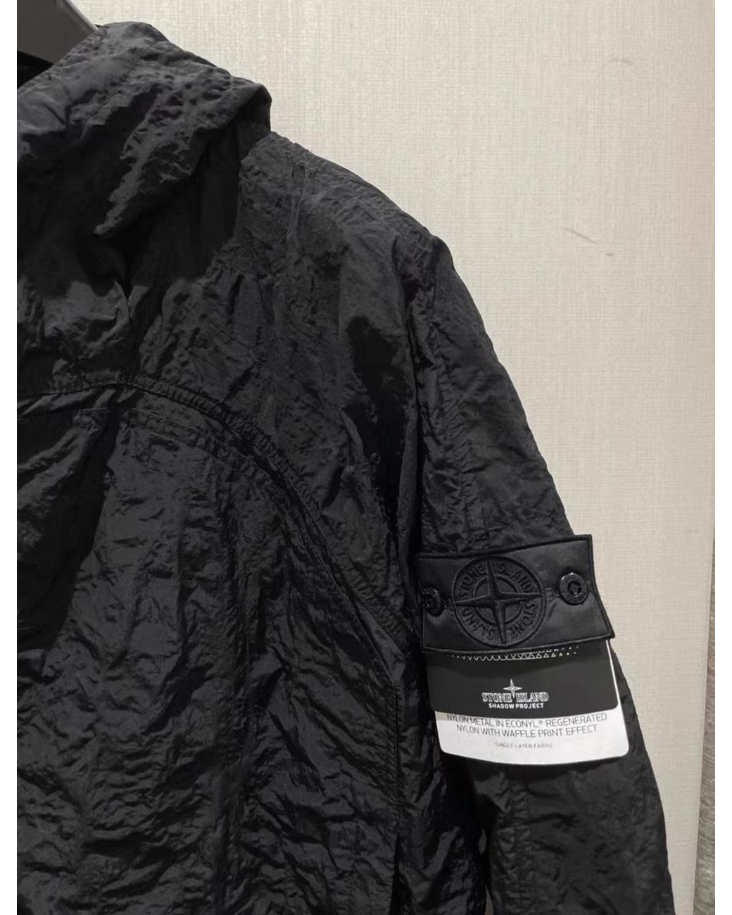 Stone Island Black Crinkle-Finish Hooded Jacket for men