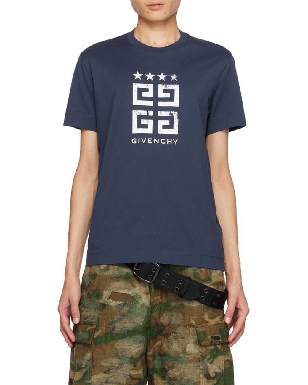 Givenchy Blue Faded 4G Logo Printed Crewneck T-Shirt for men