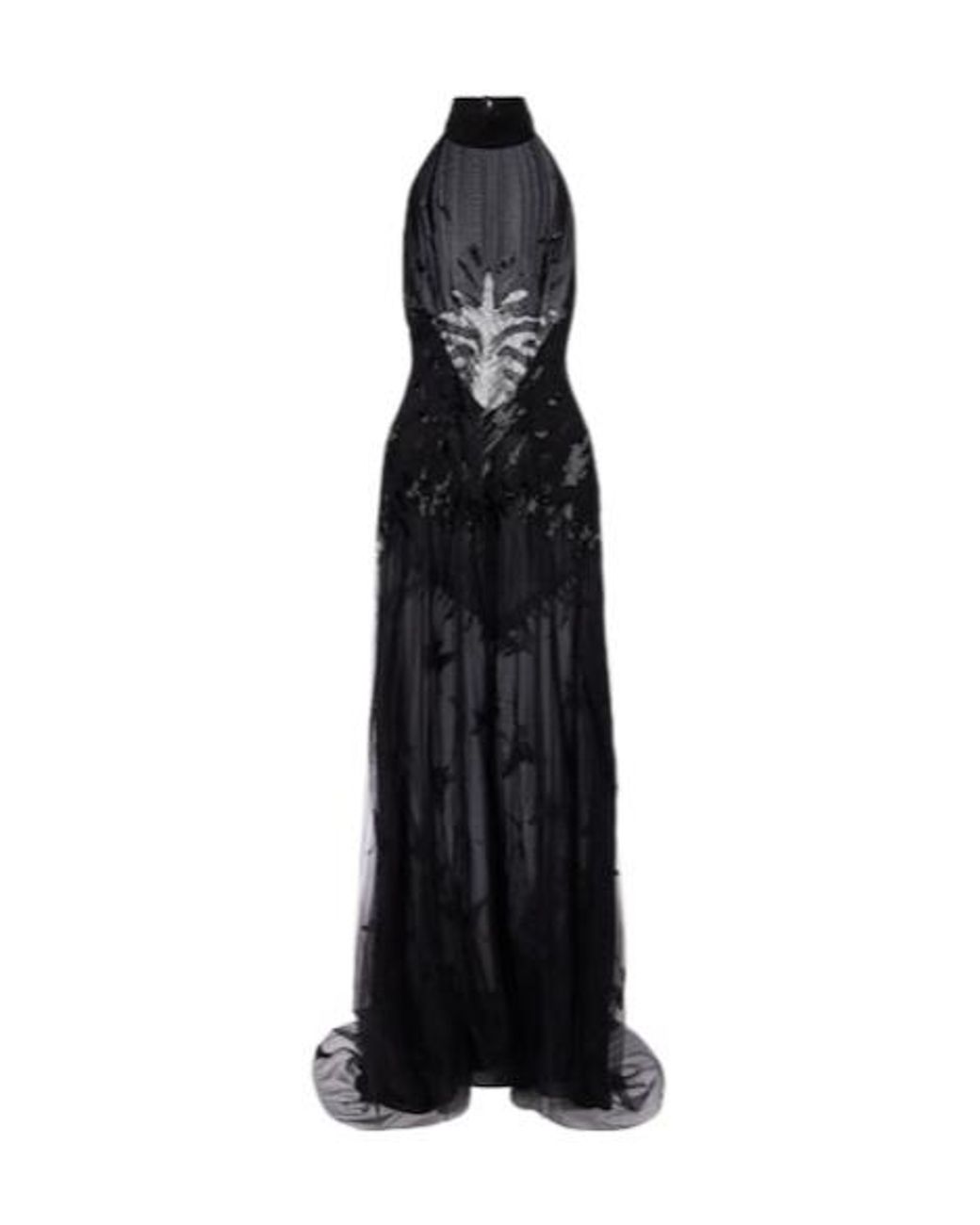 Blumarine Black Embellished Georgette And Lace Maxi Dress